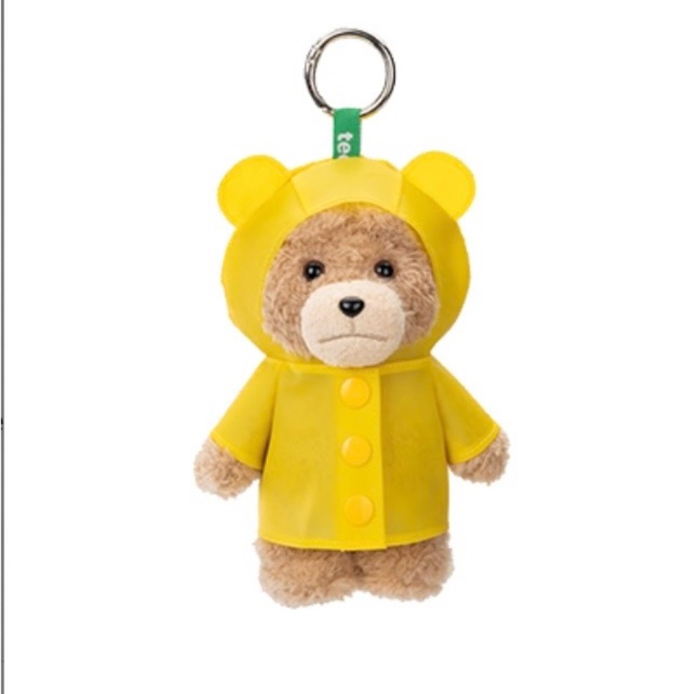 Yellow Raincoat Ted Bear Plush Keychain pop mart